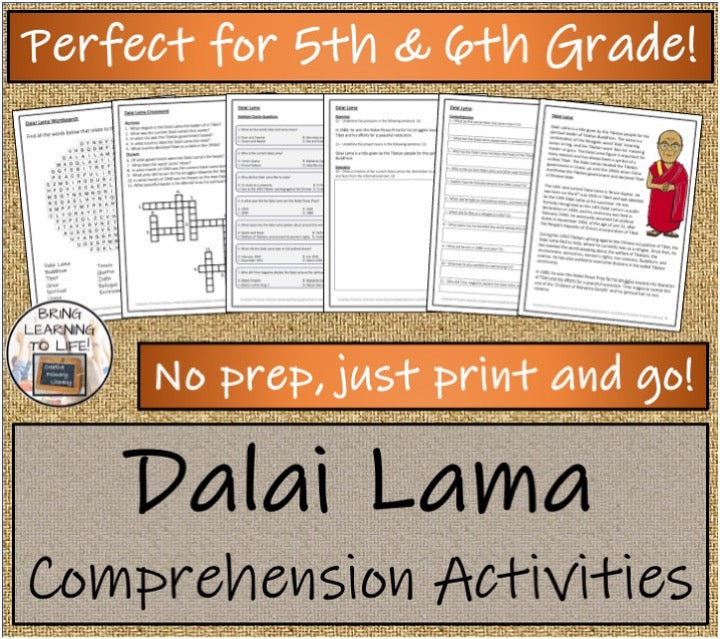 Dalai Lama Close Reading & Biography Bundle | 5th Grade & 6th Grade