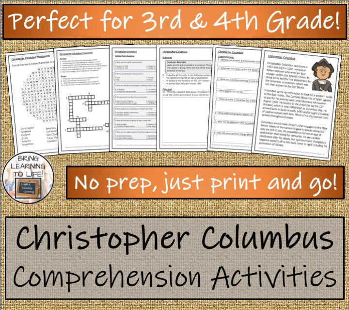 Christopher Columbus Close Reading Comprehension Activities | 3rd & 4th Grade