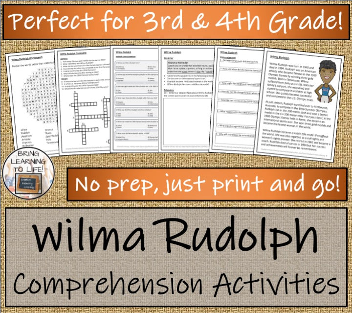 Wilma Rudolph Close Reading Comprehension Activities | 3rd Grade & 4th Grade