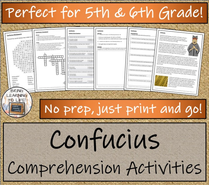 Confucius Close Reading Comprehension Activities | 5th Grade & 6th Grade