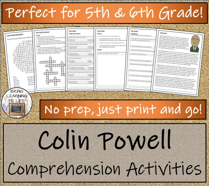 Colin Powell Close Reading Comprehension Activities | 5th Grade & 6th Grade