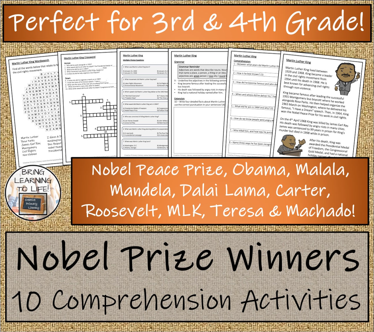 Nobel Peace Prize & Winners Close Reading Comprehension Bundle | 3rd & 4th Grade