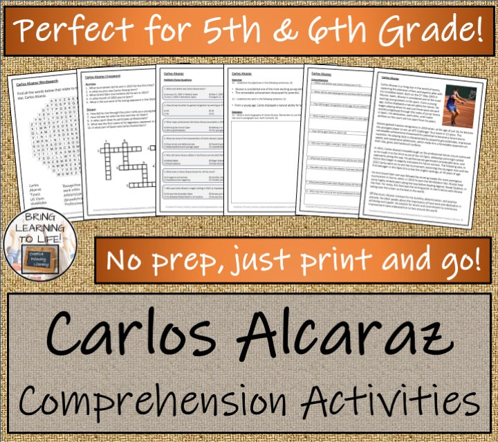 Carlos Alcaraz Close Reading Comprehension Activity | 5th Grade & 6th Grade