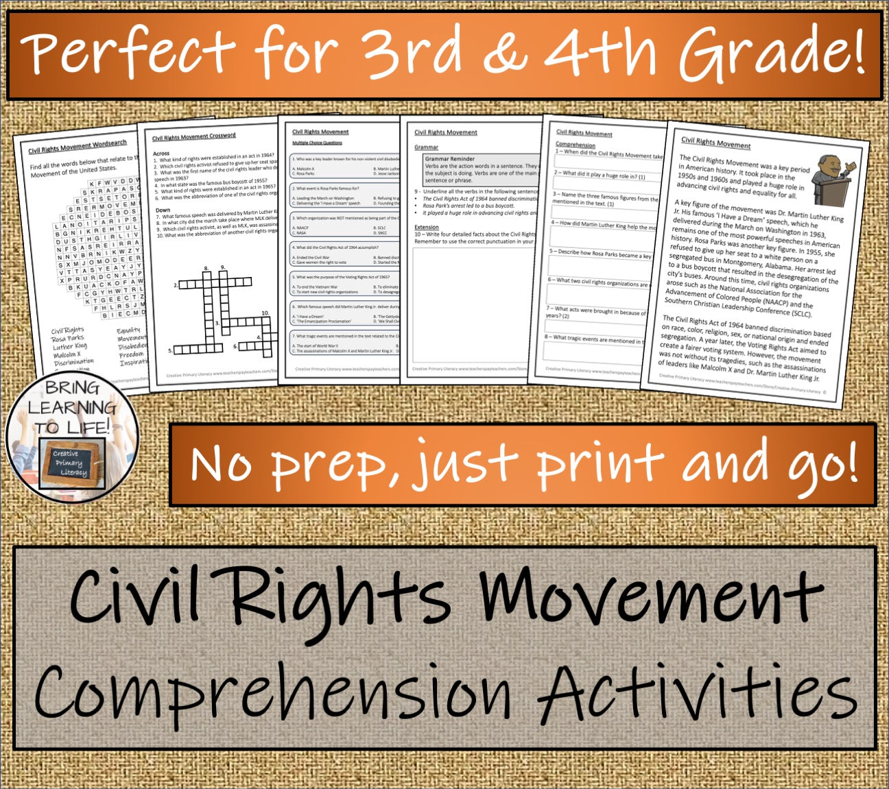 Civil Rights Movement Close Reading Comprehension Activities | 3rd & 4th Grade