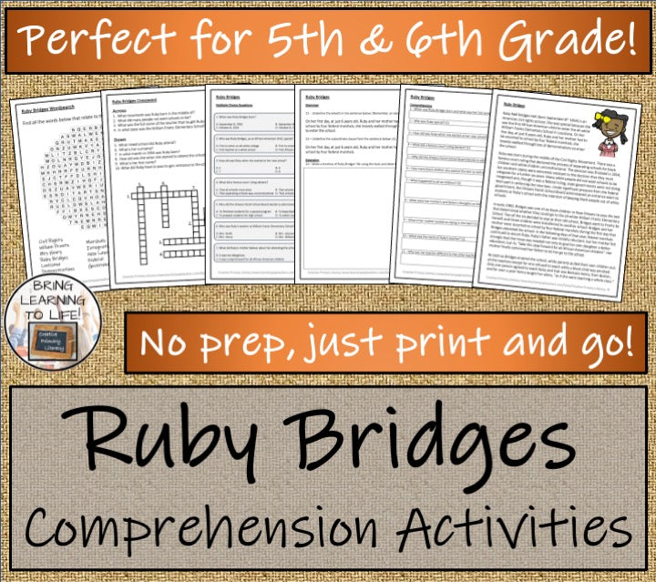 Ruby Bridges Close Reading Comprehension Activities | 5th Grade & 6th Grade