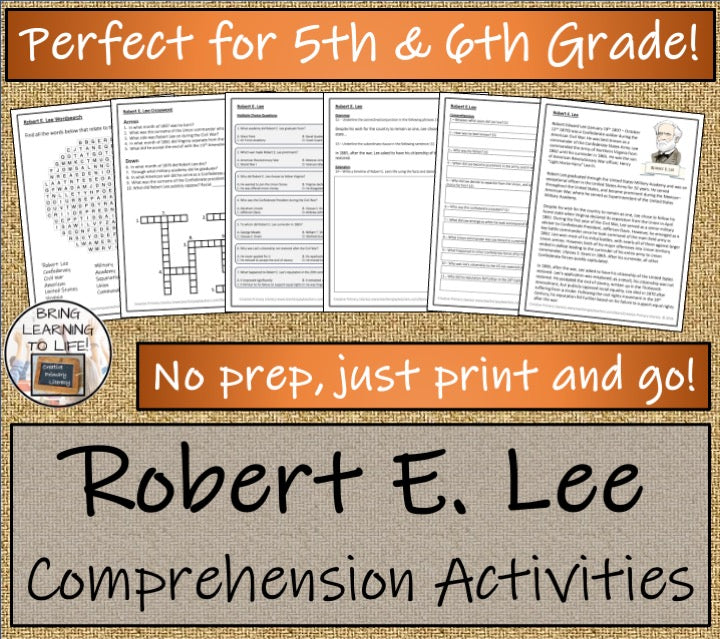 Robert E. Lee Close Reading Comprehension Activities | 5th Grade & 6th Grade