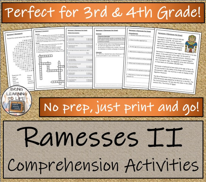 Ramesses II Close Reading Comprehension Activities | 3rd Grade & 4th Grade