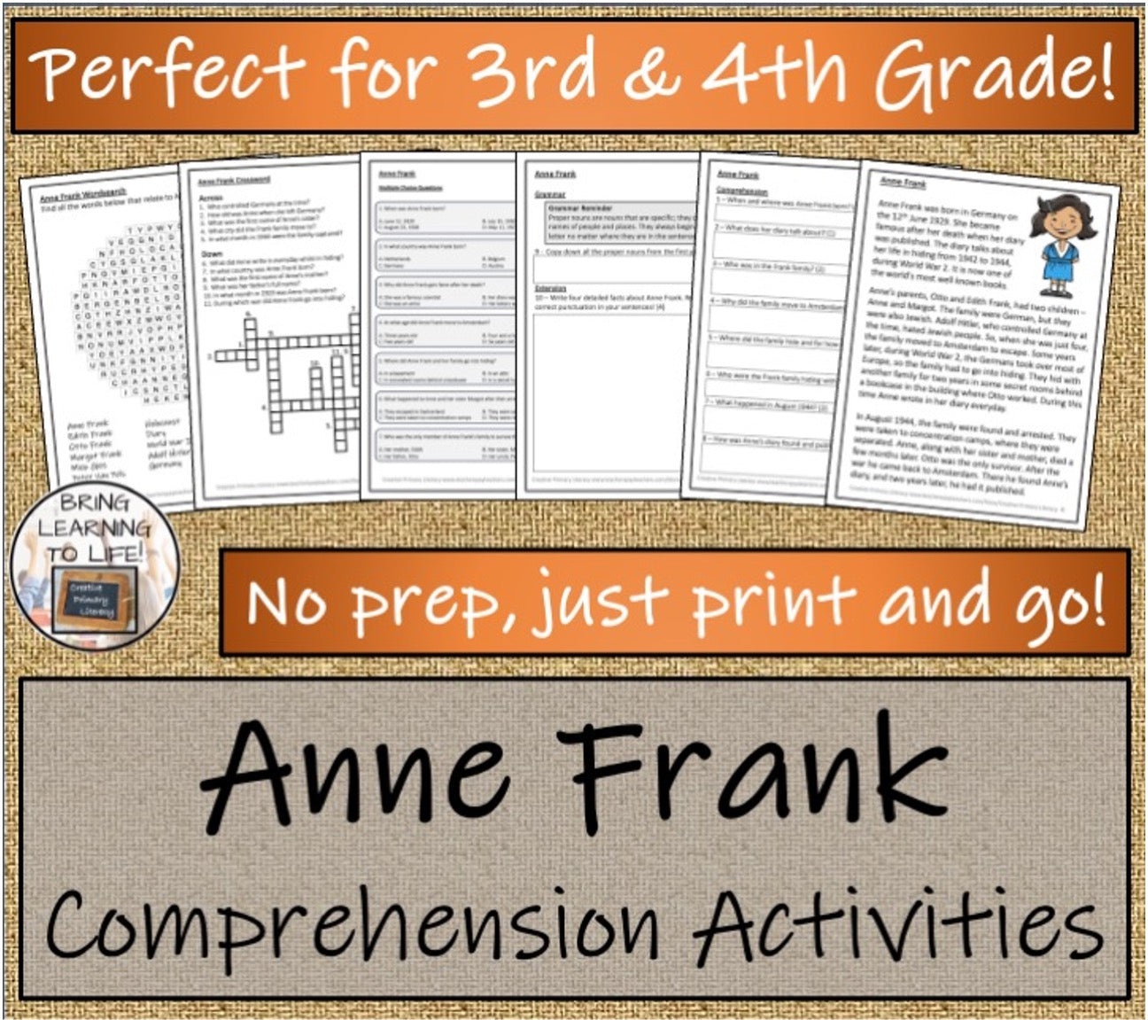 Anne Frank Close Reading & Biography Bundle | 3rd Grade & 4th Grade