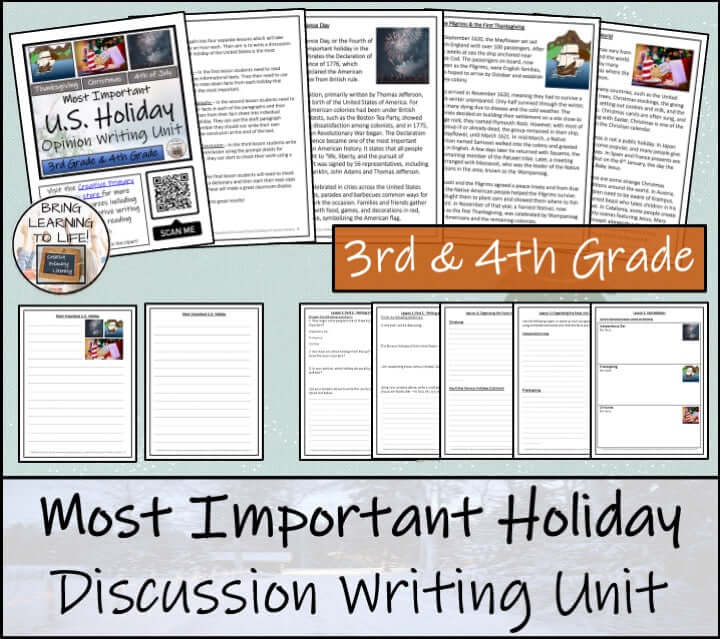 Most Important U.S. Holiday Opinion Writing Unit for 3rd–4th Grade focused on US Holidays.