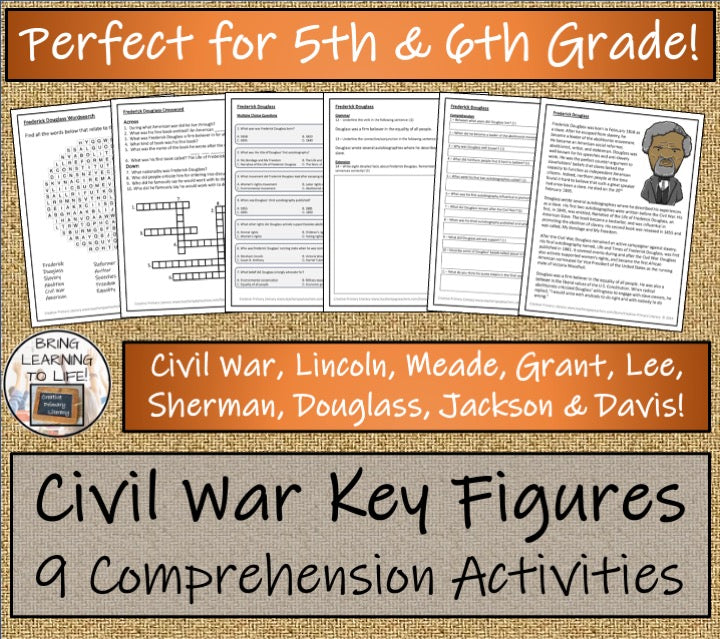 American Civil War Key Figures Close Reading Activity Bundle | 5th & 6th Grade