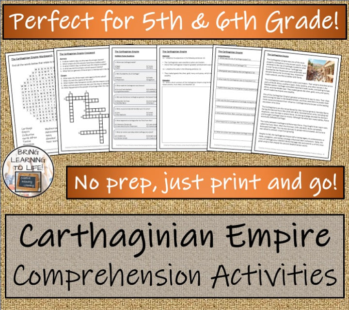 Carthaginian Empire Close Reading Comprehension Activities | 5th & 6th Grade