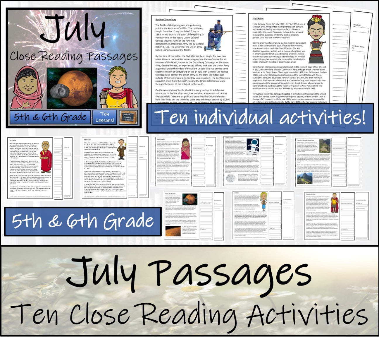 July Close Reading Comprehension Passages | 5th Grade & 6th Grade