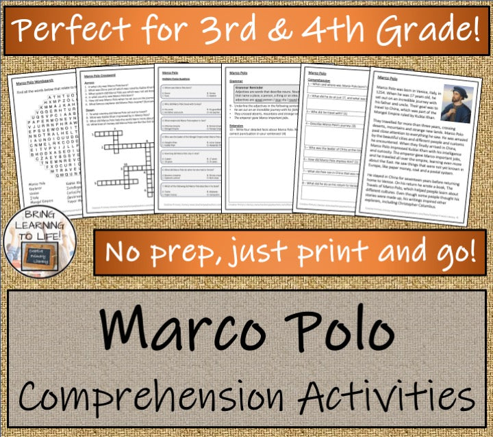 Marco Polo Close Reading Comprehension Activities | 3rd Grade & 4th Grade