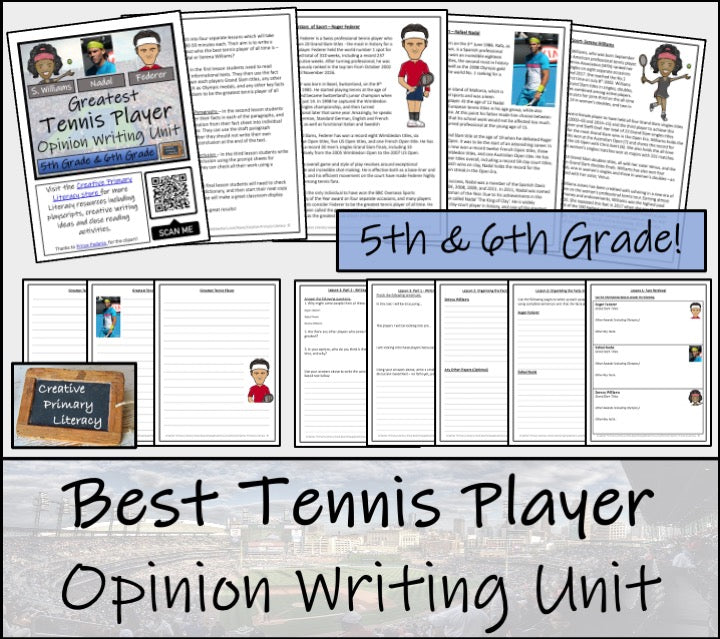 Greatest Tennis Player Opinion Writing Unit | 5th Grade & 6th Grade