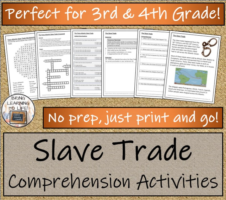 Transatlantic Slave Trade Close Reading Comprehension Activities | 3rd & 4th Grade