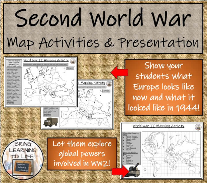 World War II Map Activity & Teaching Presentation showcasing map activities and historical insights for students.