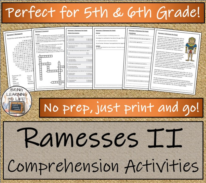 Ramesses II Close Reading Comprehension Activities | 5th Grade & 6th Grade