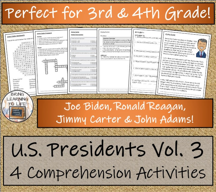 U.S. Presidents Volume 3 Close Reading Comprehension Bundle | 3rd & 4th Grade