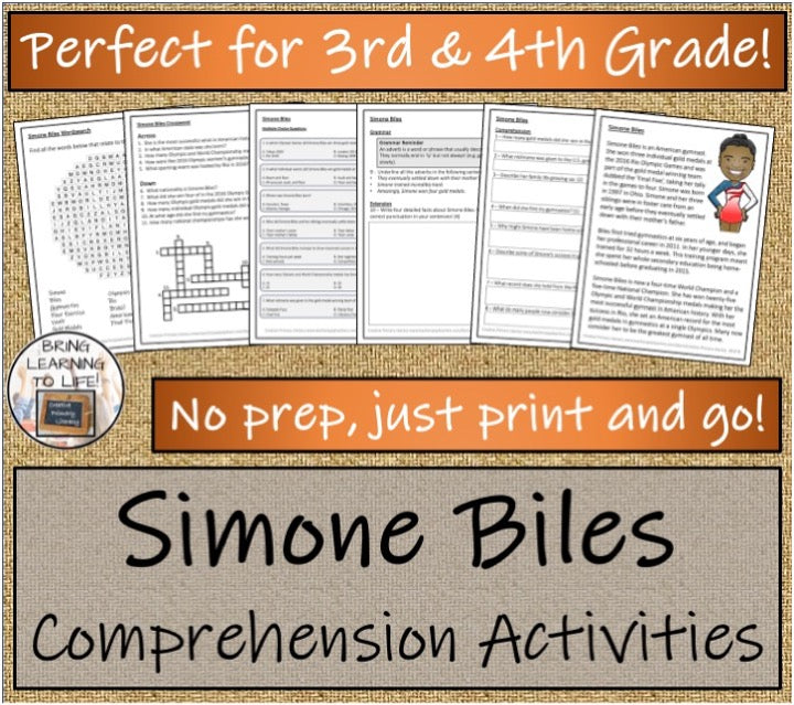 Simone Biles Close Reading & Biography Bundle | 3rd Grade & 4th Grade