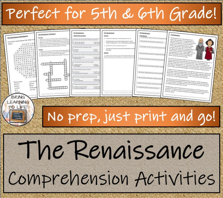 The Renaissance Close Reading Comprehension Activity | 5th Grade & 6th Grade