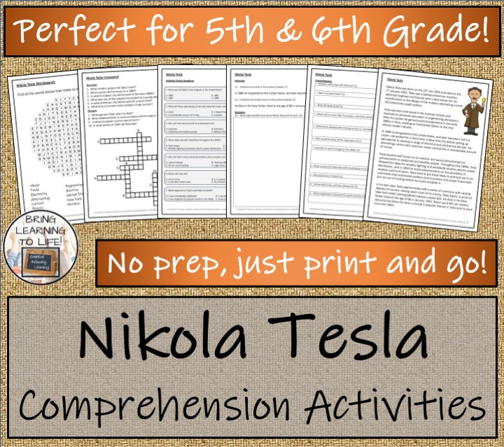 Nikola Tesla Close Reading Comprehension Activity | 5th Grade & 6th Grade