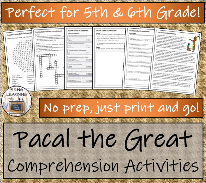 Maya King Pacal the Great Reading Comprehension Activities | 5th & 6th Grade