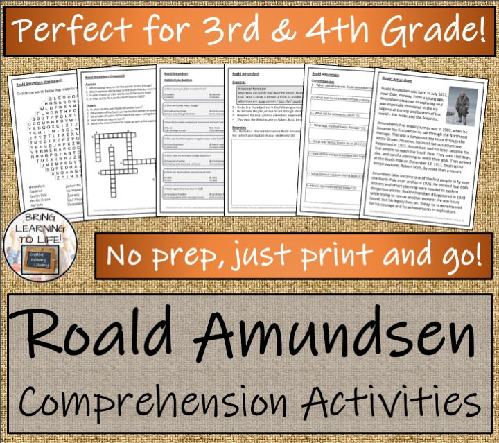 Roald Amundsen Close Reading Comprehension Activities | 3rd Grade & 4th Grade
