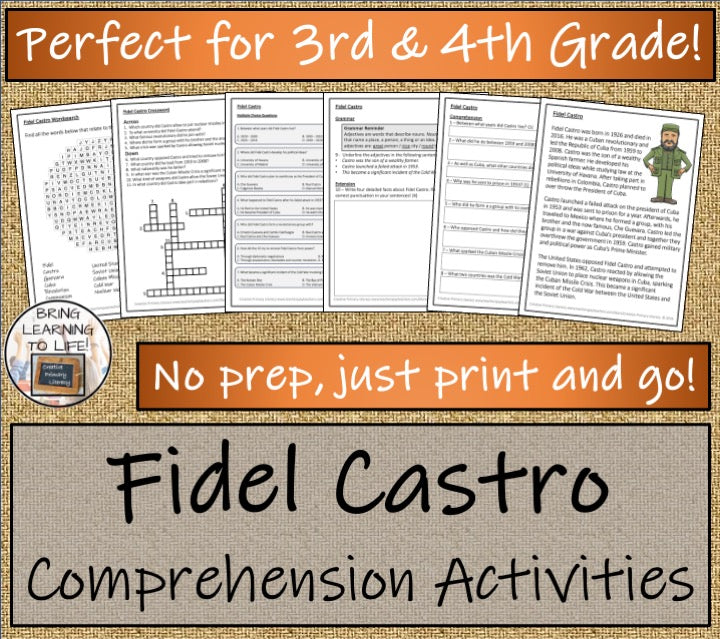 Fidel Castro Close Reading Comprehension Activities | 3rd Grade & 4th Grade