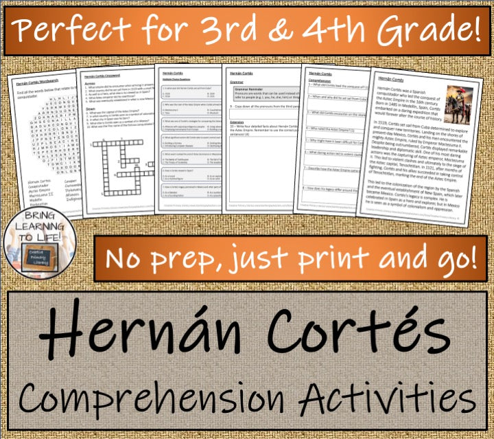 Hernan Cortes Close Reading Comprehension Activities | 3rd Grade & 4th Grade