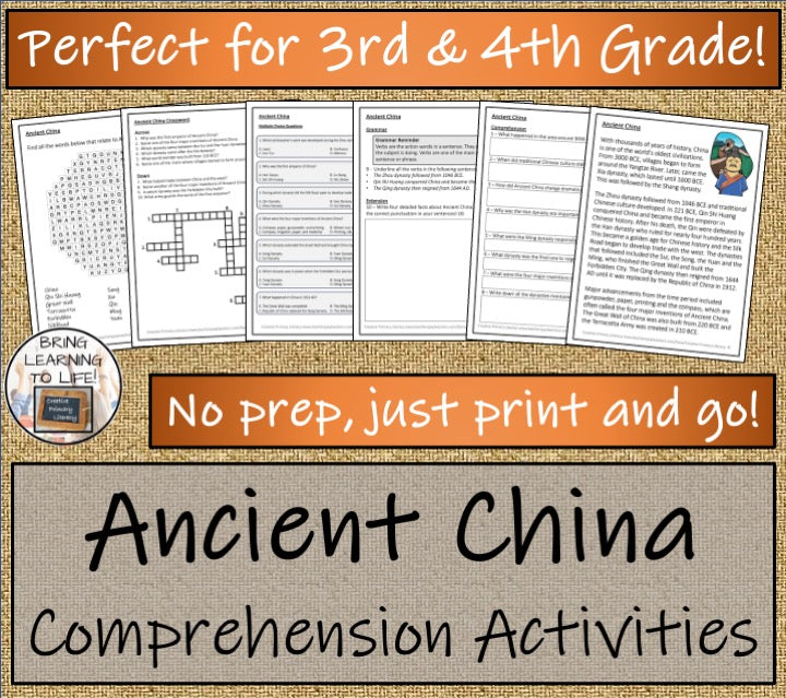 Ancient China Close Reading Comprehension Activities | 3rd Grade & 4th Grade