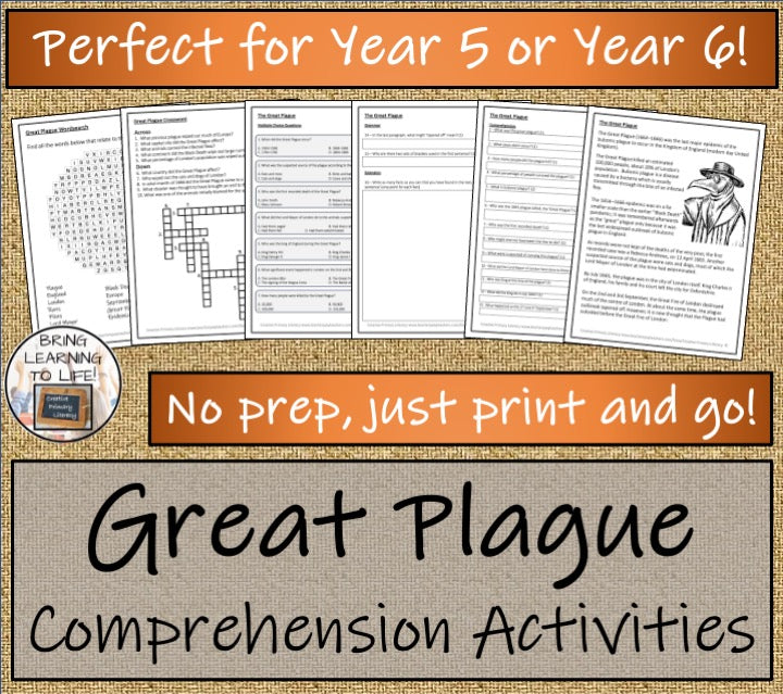 Great Plague Close Reading Comprehension Activities | 5th Grade & 6th Grade