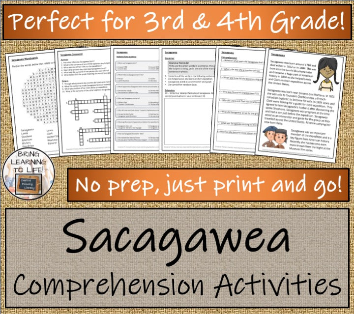 Sacagawea Close Reading Comprehension Activities | 3rd Grade & 4th Grade