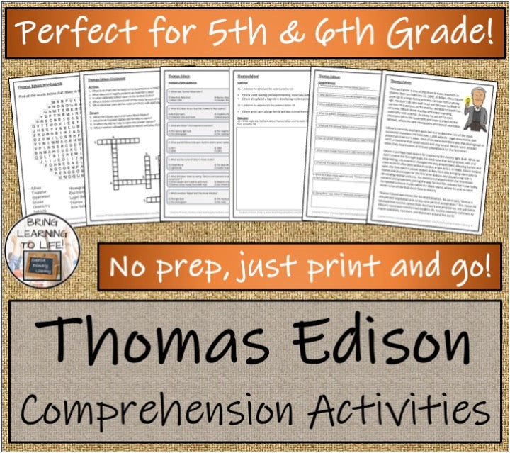 Thomas Edison Close Reading & Biography Bundle | 5th Grade & 6th Grade