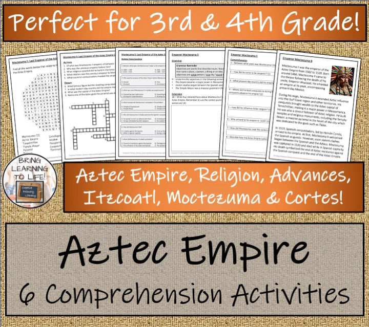 Aztec Empire Close Reading Comprehension Bundle | 3rd Grade & 4th Grade