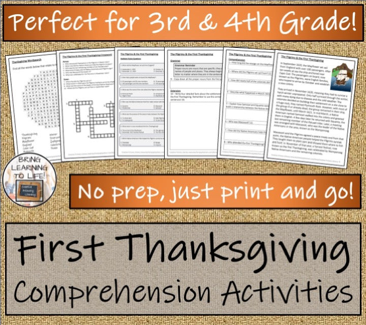 First Thanksgiving Close Reading & Informational Writing Bundle | 3rd & 4th Grade