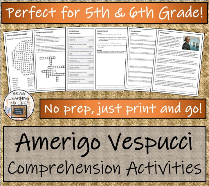 Amerigo Vespucci Close Reading Comprehension Activities | 5th Grade & 6th Grade