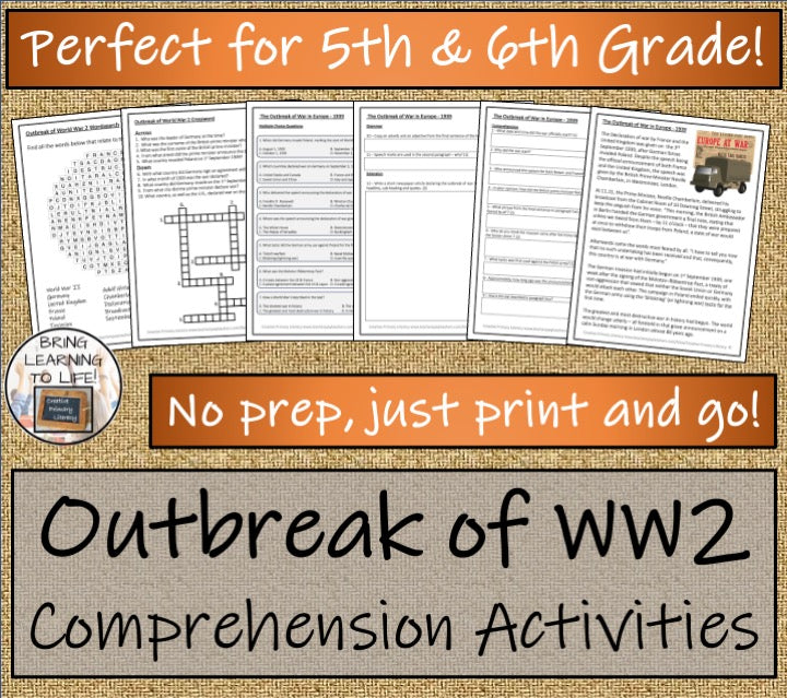 Outbreak of World War 2 Close Reading Comprehension Activity | 5th & 6th Grade