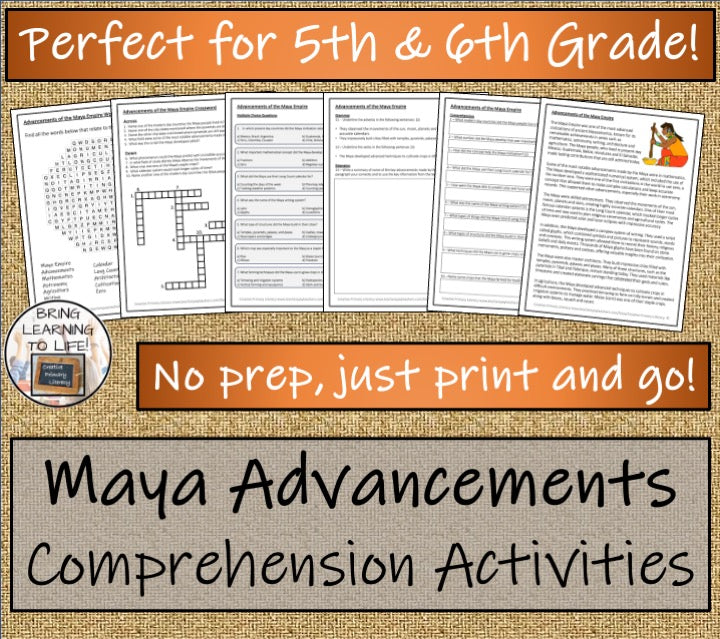 Maya Empire Advancements Reading Comprehension Activities | 5th & 6th Grade