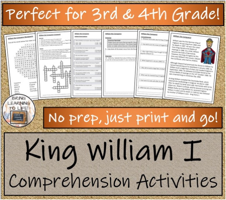 William the Conqueror Close Reading & Biography Bundle | 3rd Grade & 4th Grade