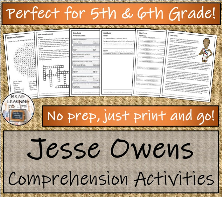 Jesse Owens Close Reading Comprehension Activities | 5th Grade & 6th Grade