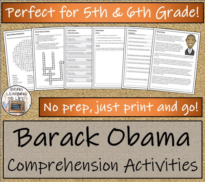 Barack Obama Close Reading Comprehension Activities | 5th Grade & 6th Grade