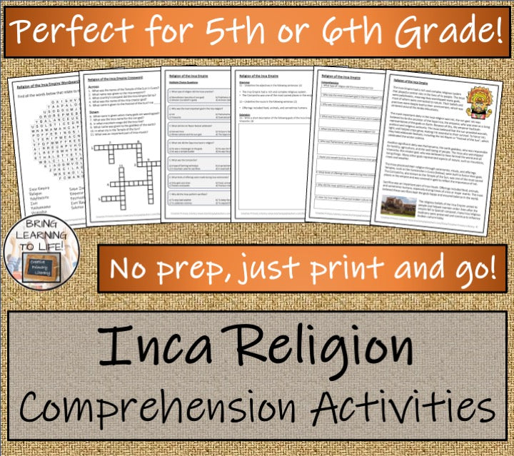 Religion of Inca Empire Close Reading Comprehension Activities | 5th & 6th Grade