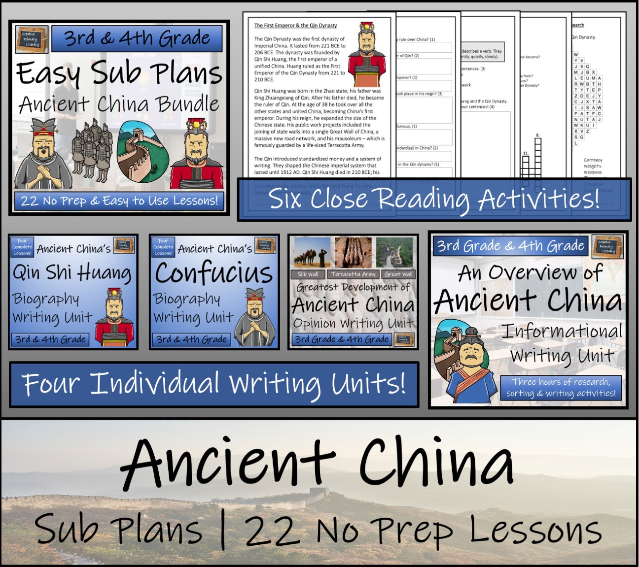 Emergency Sub Plans | Ancient China Bundle | 3rd Grade & 4th Grade