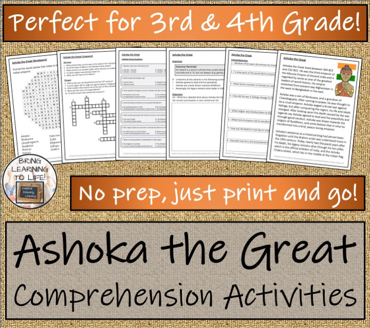 Ashoka the Great Close Reading Comprehension Activities | 3rd Grade & 4th Grade