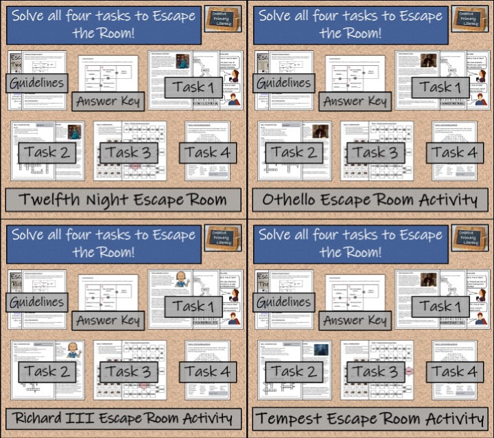 Shakespeare Plays Volume II Escape Room Activity Bundle | 5th Grade & 6th Grade