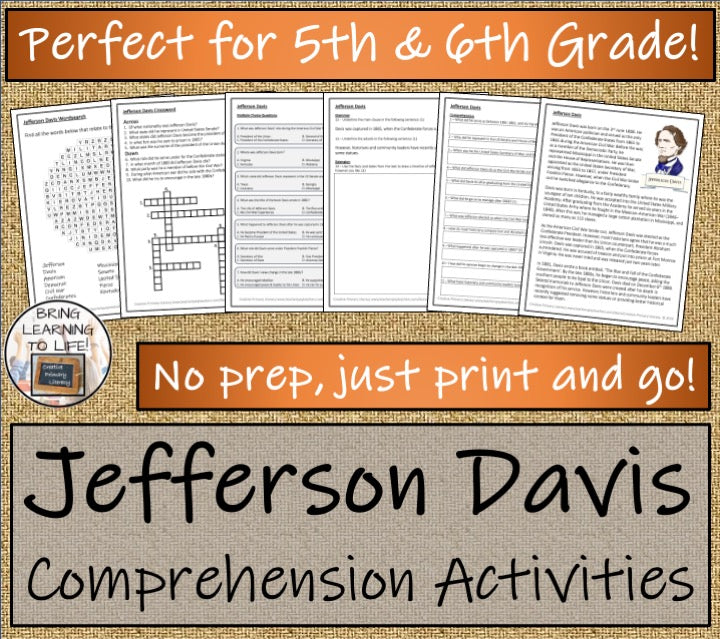 Jefferson Davis Close Reading Comprehension Activity | 5th Grade & 6th Grade