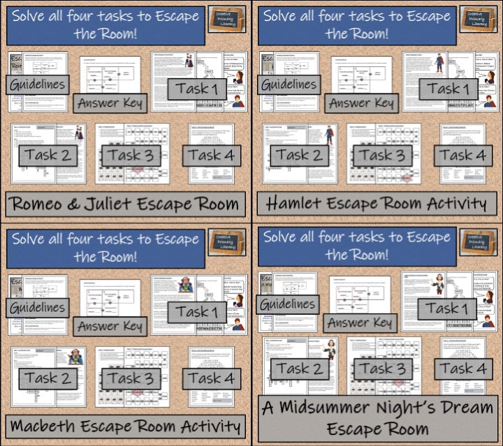 Shakespeare Plays Volume I Escape Room Activity Bundle | 5th Grade & 6th Grade