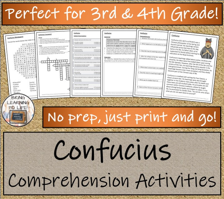 Confucius Close Reading Comprehension Activities | 3rd Grade & 4th Grade