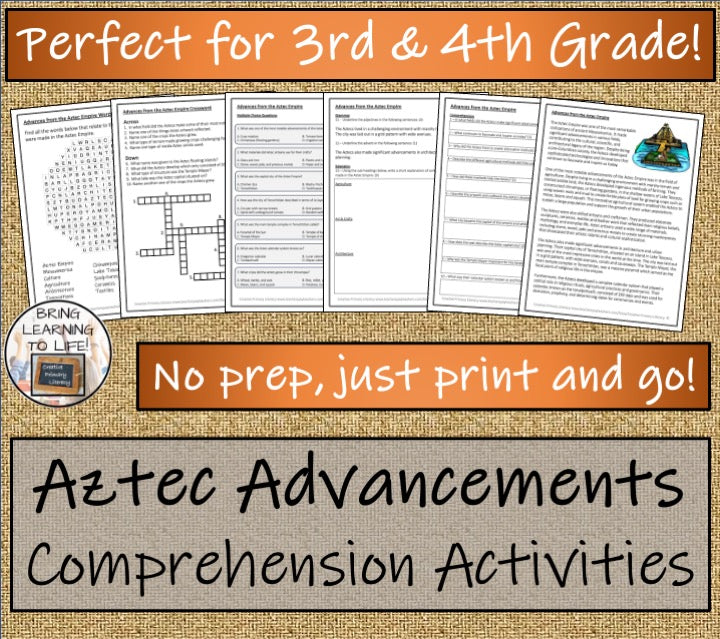 Advancements of the Aztec Empire Close Reading Comprehension | 3rd & 4th Grade