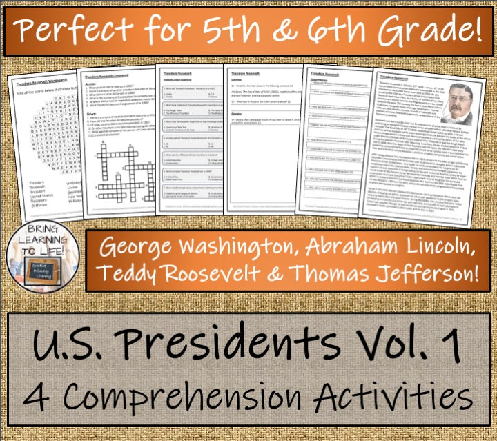 U.S. Presidents Volume 1 Close Reading Comprehension Bundle | 5th & 6th Grade